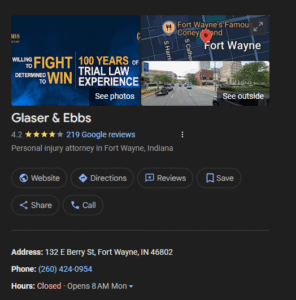 glaser ebbs fort wayne law firm gmb screenshot