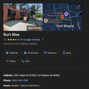 burt blee fort wayne law firm gmb screenshot